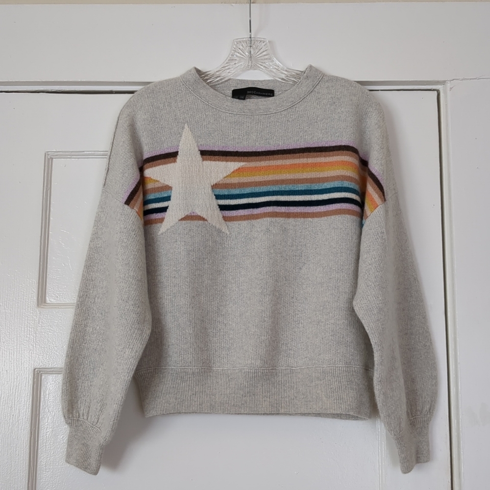 360 Cashmere Cream Sweater with Rainbow Stripes